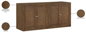 Meridian Furniture Vero Art Deco Oak Veneer Buffet with Cane Panels Modular Sideboard for Dining Room Brown 2pc (63" W) 77052Brown-T-2PC