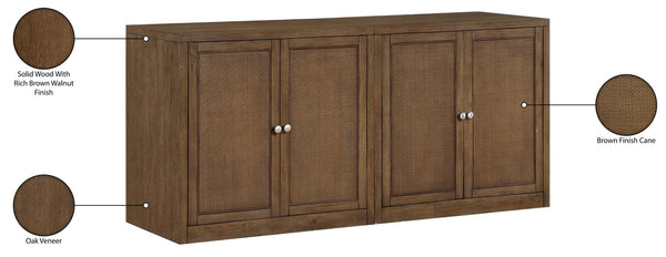 Meridian Furniture Vero Art Deco Oak Veneer Buffet with Cane Panels Modular Sideboard for Dining Room Brown 2pc (63" W) 77052Brown-T-2PC