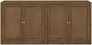 Meridian Furniture Vero Art Deco Oak Veneer Buffet with Cane Panels Modular Sideboard for Dining Room Brown 2pc (63" W) 77052Brown-T-2PC