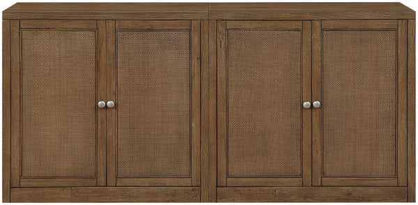 Meridian Furniture Vero Art Deco Oak Veneer Buffet with Cane Panels Modular Sideboard for Dining Room Brown 2pc (63" W) 77052Brown-T-2PC