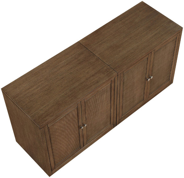 Meridian Furniture Vero Art Deco Oak Veneer Buffet with Cane Panels Modular Sideboard for Dining Room Brown 2pc (63" W) 77052Brown-T-2PC