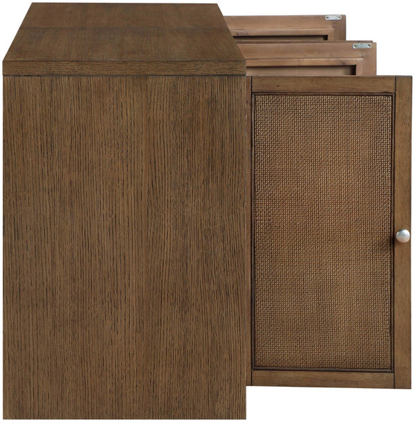 Meridian Furniture Vero Art Deco Oak Veneer Buffet with Cane Panels Modular Sideboard for Dining Room Brown 2pc (63" W) 77052Brown-T-2PC