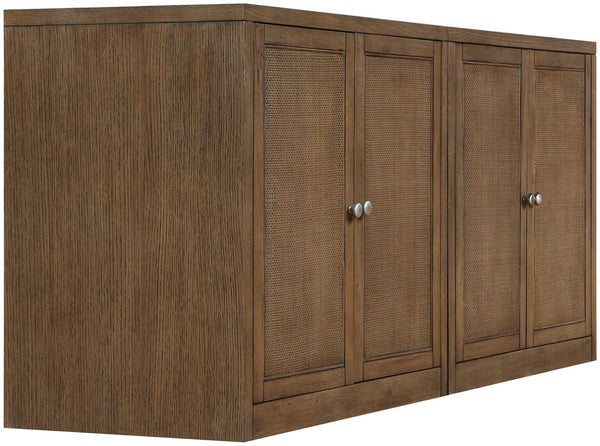 Meridian Furniture Vero Art Deco Oak Veneer Buffet with Cane Panels Modular Sideboard for Dining Room Brown 2pc (63" W) 77052Brown-T-2PC