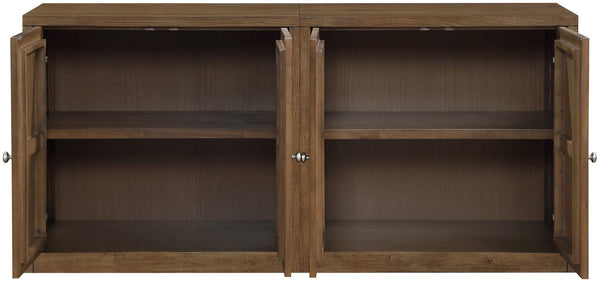 Meridian Furniture Vero Art Deco Oak Veneer Buffet with Cane Panels Modular Sideboard for Dining Room Brown 2pc (63" W) 77052Brown-T-2PC
