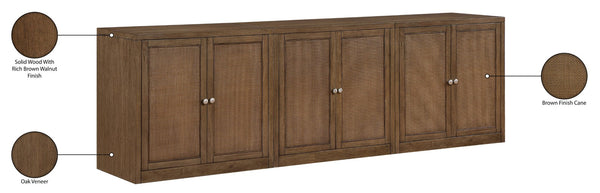 Meridian Furniture Vero Art Deco Oak Veneer Buffet with Cane Panels Modular Sideboard for Dining Room Brown 3pc (94.5" W) 77052Brown-T-3PC