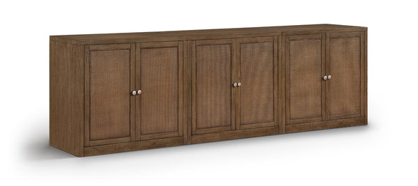 Meridian Furniture Vero Art Deco Oak Veneer Buffet with Cane Panels Modular Sideboard for Dining Room Brown 3pc (94.5" W) 77052Brown-T-3PC