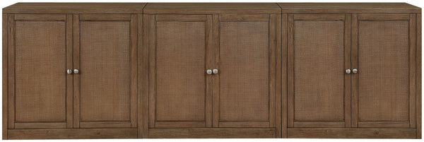 Meridian Furniture Vero Art Deco Oak Veneer Buffet with Cane Panels Modular Sideboard for Dining Room Brown 3pc (94.5" W) 77052Brown-T-3PC