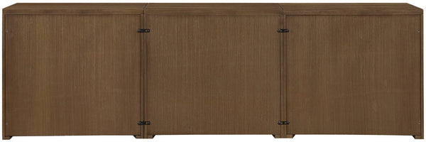 Meridian Furniture Vero Art Deco Oak Veneer Buffet with Cane Panels Modular Sideboard for Dining Room Brown 3pc (94.5" W) 77052Brown-T-3PC