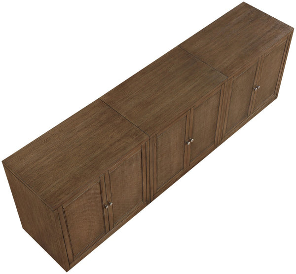 Meridian Furniture Vero Art Deco Oak Veneer Buffet with Cane Panels Modular Sideboard for Dining Room Brown 3pc (94.5" W) 77052Brown-T-3PC
