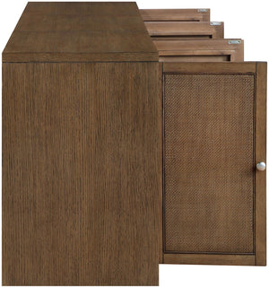 Meridian Furniture Vero Art Deco Oak Veneer Buffet with Cane Panels Modular Sideboard for Dining Room Brown 3pc (94.5" W) 77052Brown-T-3PC