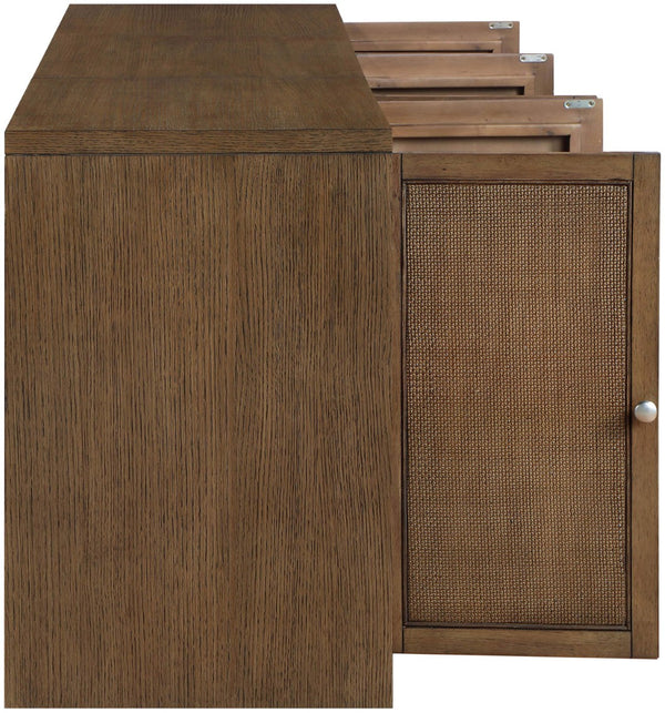 Meridian Furniture Vero Art Deco Oak Veneer Buffet with Cane Panels Modular Sideboard for Dining Room Brown 3pc (94.5" W) 77052Brown-T-3PC