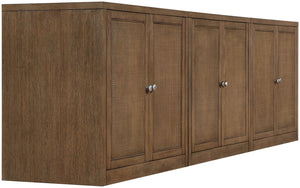 Meridian Furniture Vero Art Deco Oak Veneer Buffet with Cane Panels Modular Sideboard for Dining Room Brown 3pc (94.5" W) 77052Brown-T-3PC