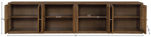Meridian Furniture Vero Art Deco Oak Veneer Buffet with Cane Panels Modular Sideboard for Dining Room Brown 4pc (126" W) 77052Brown-T-4PC