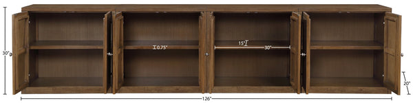Meridian Furniture Vero Art Deco Oak Veneer Buffet with Cane Panels Modular Sideboard for Dining Room Brown 4pc (126" W) 77052Brown-T-4PC