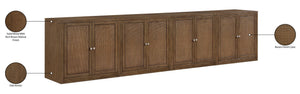 Meridian Furniture Vero Art Deco Oak Veneer Buffet with Cane Panels Modular Sideboard for Dining Room Brown 4pc (126" W) 77052Brown-T-4PC