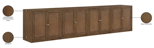 Meridian Furniture Vero Art Deco Oak Veneer Buffet with Cane Panels Modular Sideboard for Dining Room Brown 4pc (126" W) 77052Brown-T-4PC