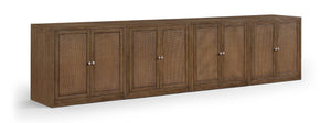 Meridian Furniture Vero Art Deco Oak Veneer Buffet with Cane Panels Modular Sideboard for Dining Room Brown 4pc (126" W) 77052Brown-T-4PC