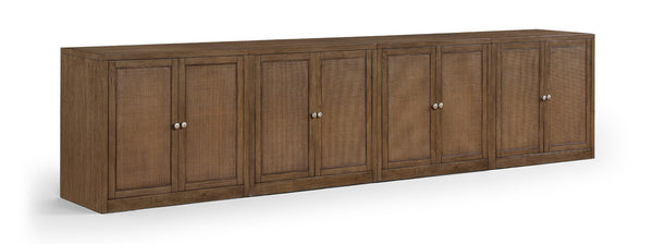 Meridian Furniture Vero Art Deco Oak Veneer Buffet with Cane Panels Modular Sideboard for Dining Room Brown 4pc (126" W) 77052Brown-T-4PC