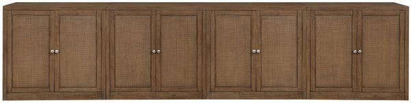 Meridian Furniture Vero Art Deco Oak Veneer Buffet with Cane Panels Modular Sideboard for Dining Room Brown 4pc (126" W) 77052Brown-T-4PC