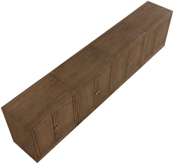 Meridian Furniture Vero Art Deco Oak Veneer Buffet with Cane Panels Modular Sideboard for Dining Room Brown 4pc (126" W) 77052Brown-T-4PC