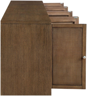 Meridian Furniture Vero Art Deco Oak Veneer Buffet with Cane Panels Modular Sideboard for Dining Room Brown 4pc (126" W) 77052Brown-T-4PC