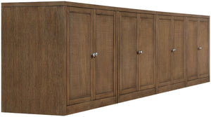 Meridian Furniture Vero Art Deco Oak Veneer Buffet with Cane Panels Modular Sideboard for Dining Room Brown 4pc (126" W) 77052Brown-T-4PC