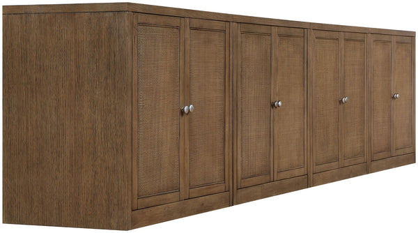 Meridian Furniture Vero Art Deco Oak Veneer Buffet with Cane Panels Modular Sideboard for Dining Room Brown 4pc (126" W) 77052Brown-T-4PC