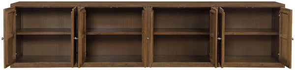 Meridian Furniture Vero Art Deco Oak Veneer Buffet with Cane Panels Modular Sideboard for Dining Room Brown 4pc (126" W) 77052Brown-T-4PC