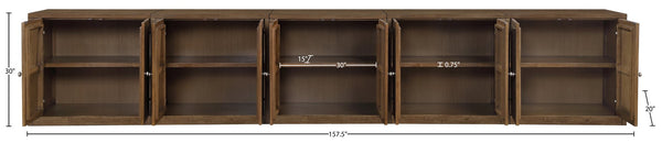 Meridian Furniture Vero Art Deco Oak Veneer Buffet with Cane Panels Modular Sideboard for Dining Room Brown 5pc (157.5" W) 77052Brown-T-5PC