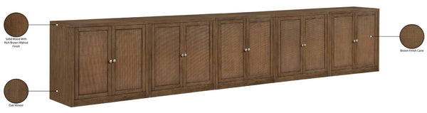 Meridian Furniture Vero Art Deco Oak Veneer Buffet with Cane Panels Modular Sideboard for Dining Room Brown 5pc (157.5" W) 77052Brown-T-5PC
