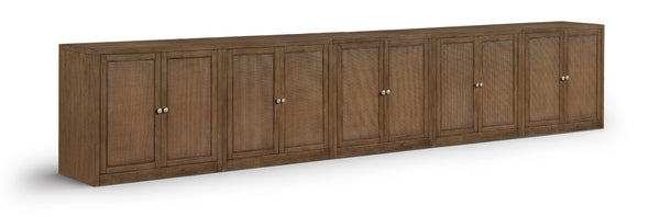 Meridian Furniture Vero Art Deco Oak Veneer Buffet with Cane Panels Modular Sideboard for Dining Room Brown 5pc (157.5" W) 77052Brown-T-5PC