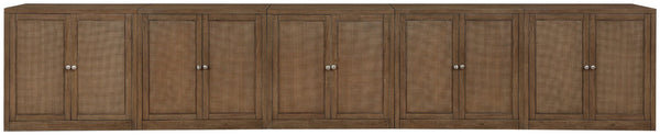 Meridian Furniture Vero Art Deco Oak Veneer Buffet with Cane Panels Modular Sideboard for Dining Room Brown 5pc (157.5" W) 77052Brown-T-5PC