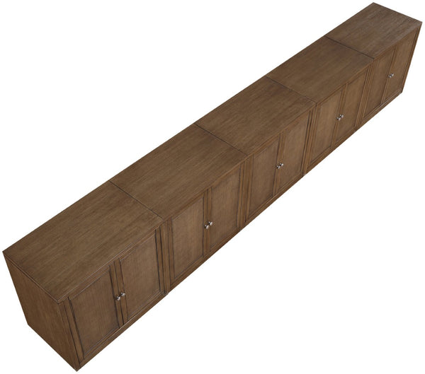 Meridian Furniture Vero Art Deco Oak Veneer Buffet with Cane Panels Modular Sideboard for Dining Room Brown 5pc (157.5" W) 77052Brown-T-5PC