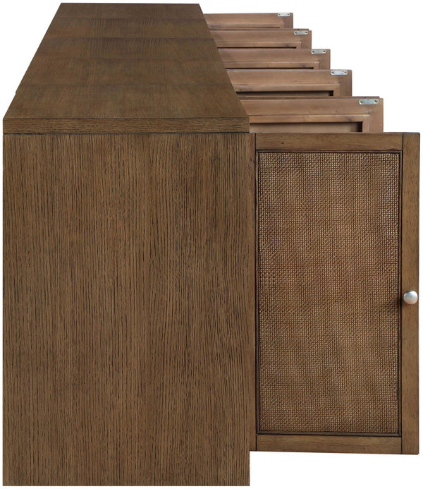 Meridian Furniture Vero Art Deco Oak Veneer Buffet with Cane Panels Modular Sideboard for Dining Room Brown 5pc (157.5" W) 77052Brown-T-5PC