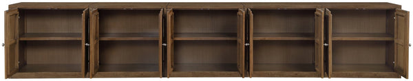 Meridian Furniture Vero Art Deco Oak Veneer Buffet with Cane Panels Modular Sideboard for Dining Room Brown 5pc (157.5" W) 77052Brown-T-5PC
