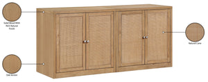 Meridian Furniture Vero Art Deco Oak Veneer Buffet with Cane Panels Modular Sideboard for Dining Room Natural 2pc (63" W) 77052Natural-T-2PC