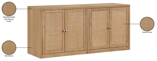 Meridian Furniture Vero Art Deco Oak Veneer Buffet with Cane Panels Modular Sideboard for Dining Room Natural 2pc (63" W) 77052Natural-T-2PC