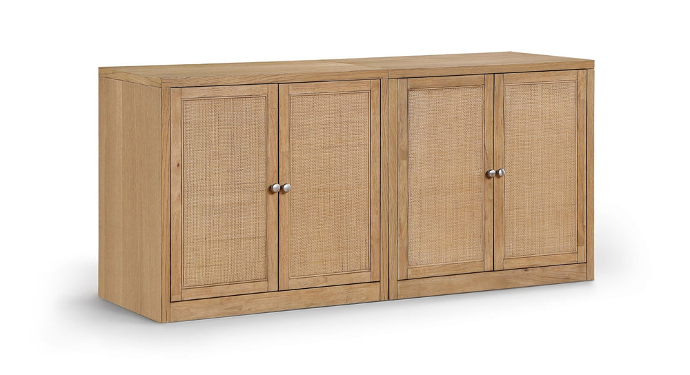 Meridian Furniture Vero Art Deco Oak Veneer Buffet with Cane Panels Modular Sideboard for Dining Room Natural 2pc (63" W) 77052Natural-T-2PC