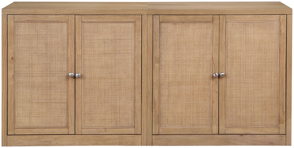 Meridian Furniture Vero Art Deco Oak Veneer Buffet with Cane Panels Modular Sideboard for Dining Room Natural 2pc (63" W) 77052Natural-T-2PC