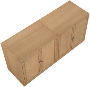 Meridian Furniture Vero Art Deco Oak Veneer Buffet with Cane Panels Modular Sideboard for Dining Room Natural 2pc (63" W) 77052Natural-T-2PC