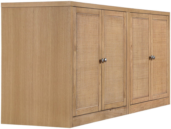 Meridian Furniture Vero Art Deco Oak Veneer Buffet with Cane Panels Modular Sideboard for Dining Room Natural 2pc (63" W) 77052Natural-T-2PC