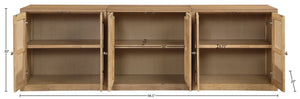 Meridian Furniture Vero Art Deco Oak Veneer Buffet with Cane Panels Modular Sideboard for Dining Room Natural 3pc (94.5" W) 77052Natural-T-3PC