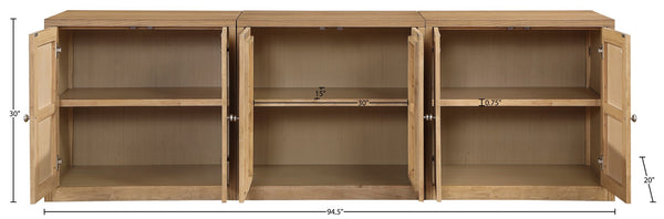 Meridian Furniture Vero Art Deco Oak Veneer Buffet with Cane Panels Modular Sideboard for Dining Room Natural 3pc (94.5" W) 77052Natural-T-3PC