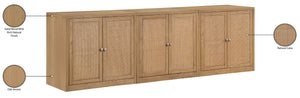Meridian Furniture Vero Art Deco Oak Veneer Buffet with Cane Panels Modular Sideboard for Dining Room Natural 3pc (94.5" W) 77052Natural-T-3PC