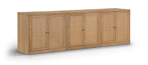 Meridian Furniture Vero Art Deco Oak Veneer Buffet with Cane Panels Modular Sideboard for Dining Room Natural 3pc (94.5" W) 77052Natural-T-3PC