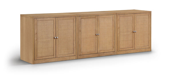 Meridian Furniture Vero Art Deco Oak Veneer Buffet with Cane Panels Modular Sideboard for Dining Room Natural 3pc (94.5" W) 77052Natural-T-3PC