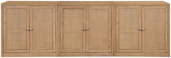Meridian Furniture Vero Art Deco Oak Veneer Buffet with Cane Panels Modular Sideboard for Dining Room Natural 3pc (94.5" W) 77052Natural-T-3PC