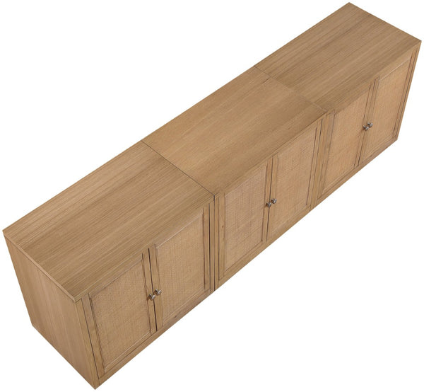 Meridian Furniture Vero Art Deco Oak Veneer Buffet with Cane Panels Modular Sideboard for Dining Room Natural 3pc (94.5" W) 77052Natural-T-3PC