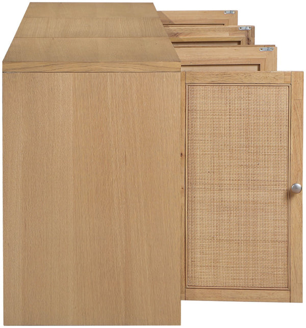 Meridian Furniture Vero Art Deco Oak Veneer Buffet with Cane Panels Modular Sideboard for Dining Room Natural 3pc (94.5" W) 77052Natural-T-3PC