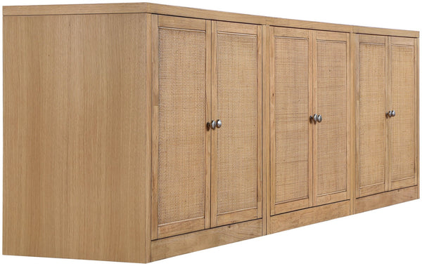 Meridian Furniture Vero Art Deco Oak Veneer Buffet with Cane Panels Modular Sideboard for Dining Room Natural 3pc (94.5" W) 77052Natural-T-3PC
